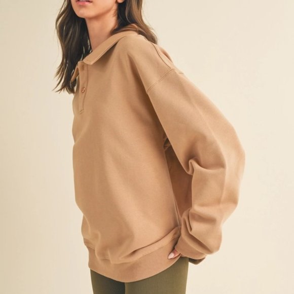 Sabrina Oversized Cozy Sweatshirt | Women's Tan Comfy Athleisure | Neutral - Picture 7 of 11